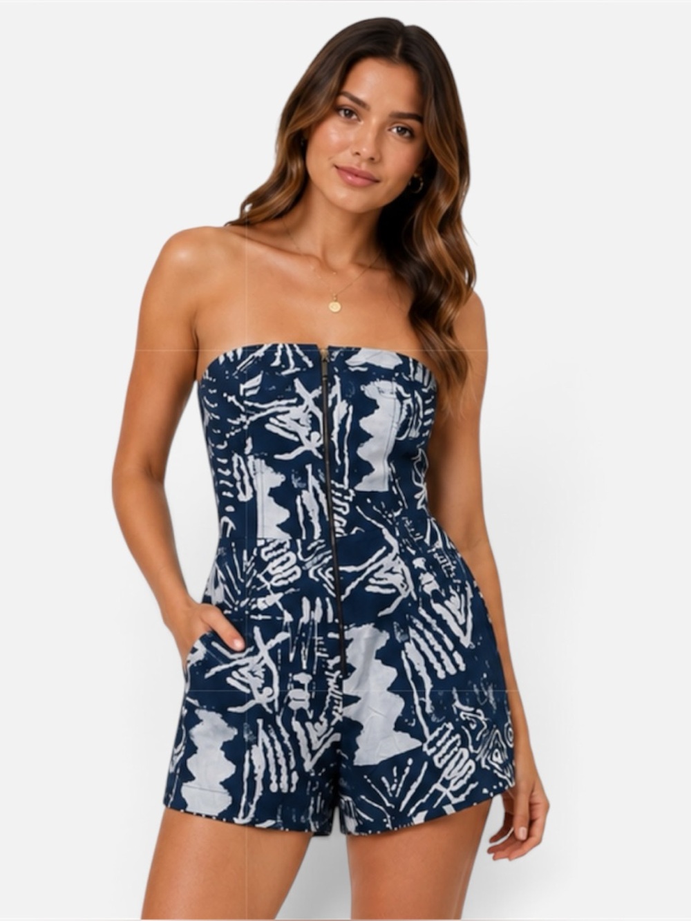 Obey Strapless Romper Y2K Graffiti print Zip Front Navy 90s Retro Small
